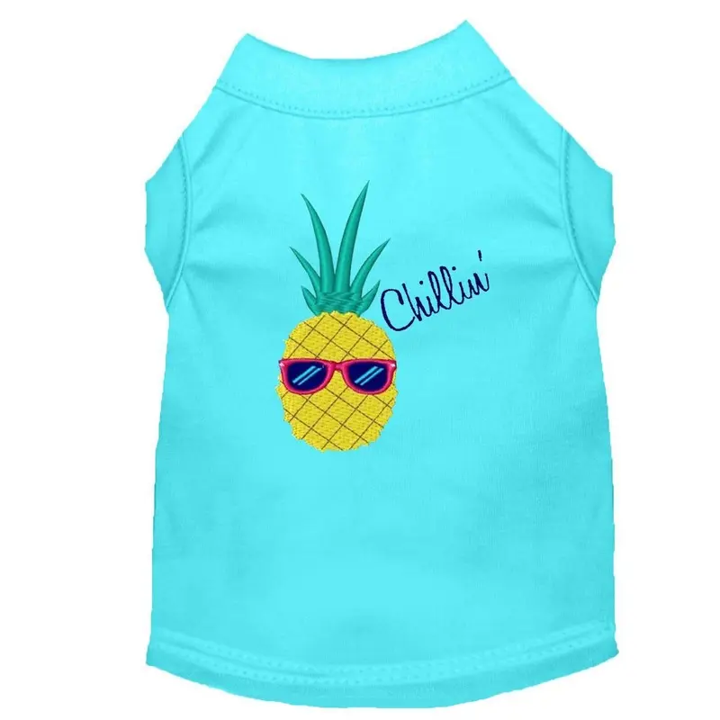 Pineapple Chillin' Embroidered Dog Shirt - Aqua Small