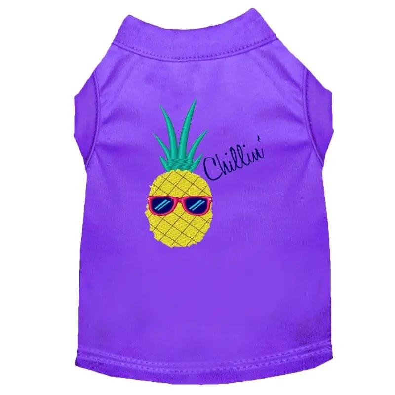 Pineapple Chillin' Embroidered Dog Shirt - Purple X-Large