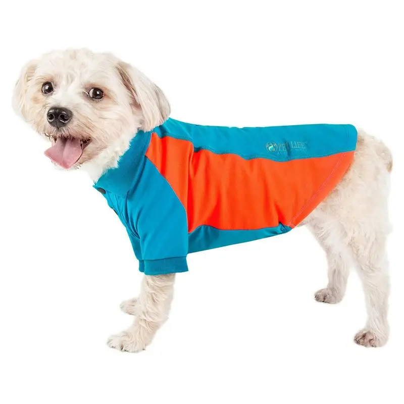Pet Life ACTIVE Barko Pawlo Performance Dog Polo - Blue and Orange Medium