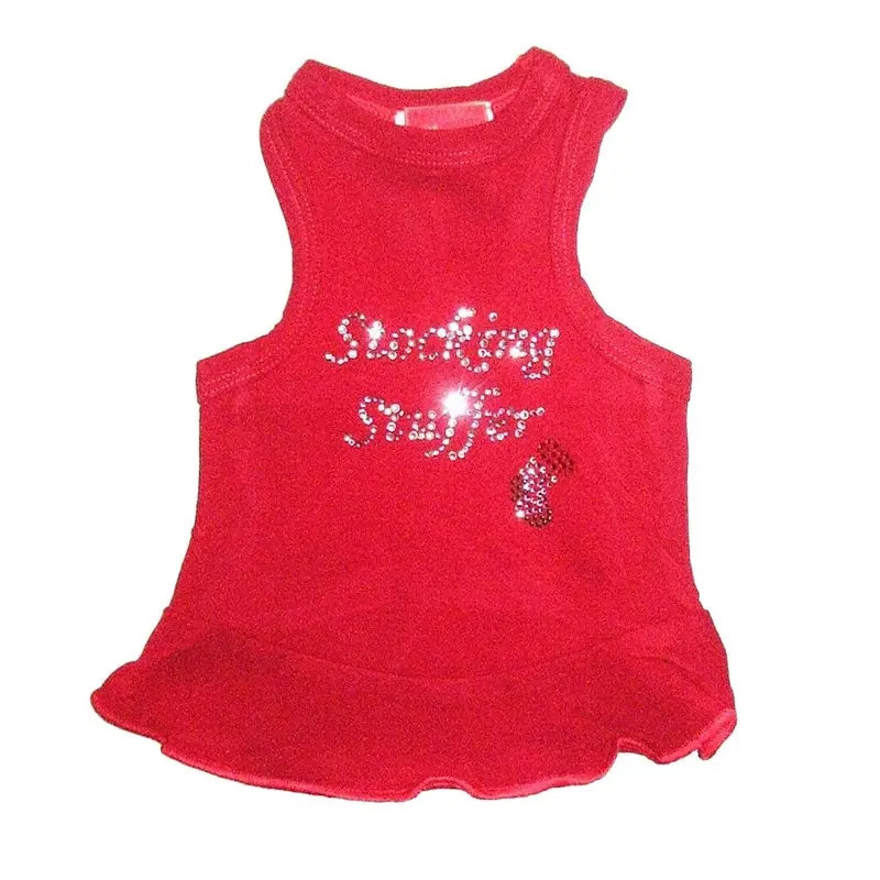 The Dog Squad Stocking Stuffer Rhinestone Christmas Dog Dress - Red Medium
