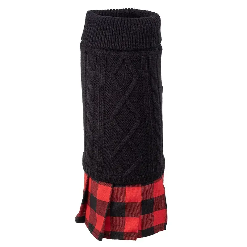 Worthy Dog Turtleneck Dog Dress - Black with Red Buffalo Skirt XX-Small