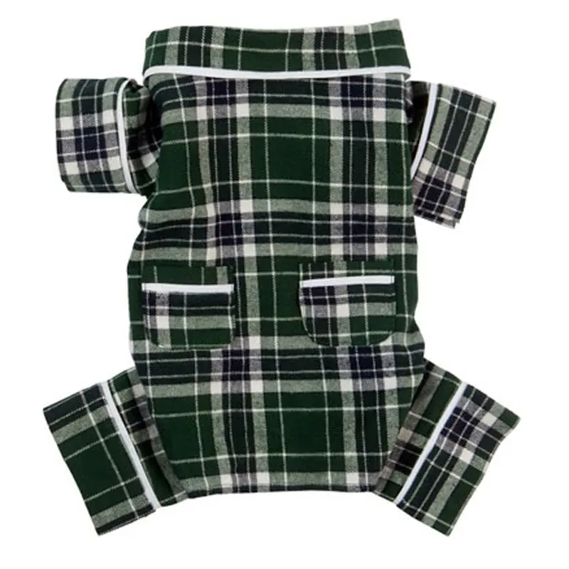 fabdog Plaid Flannel Dog Pajamas - Green Size 8