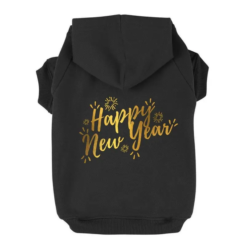Happy New Year Dog Hoodie - Black X-Small