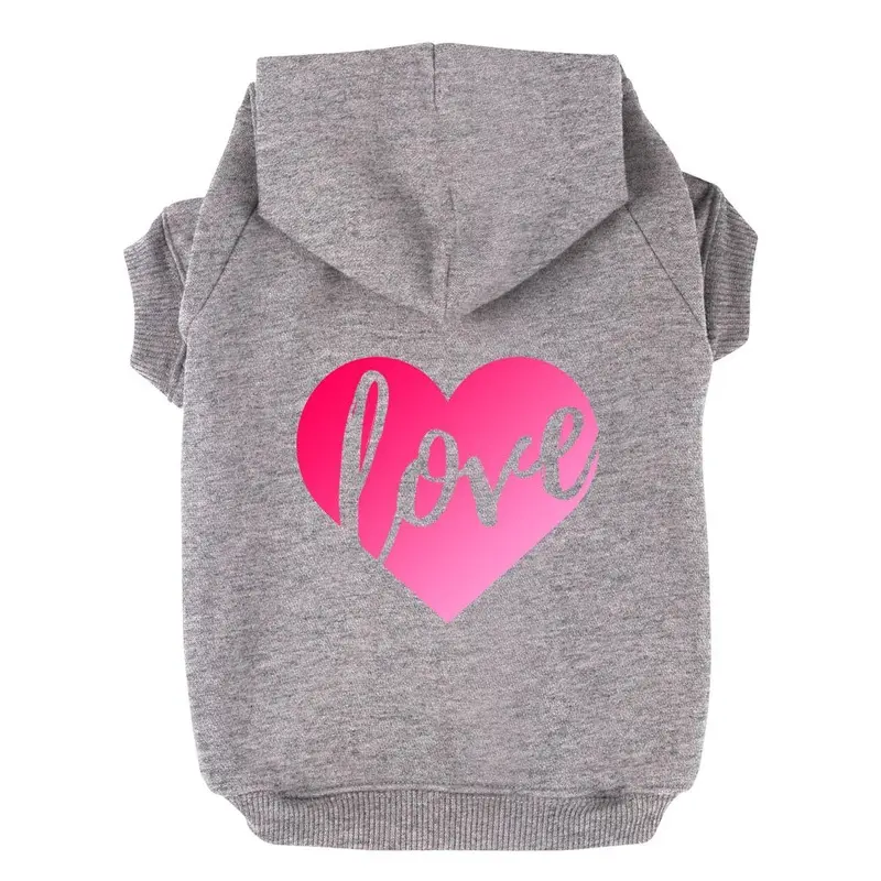 Love Heart Dog Hoodie - Gray X-Small