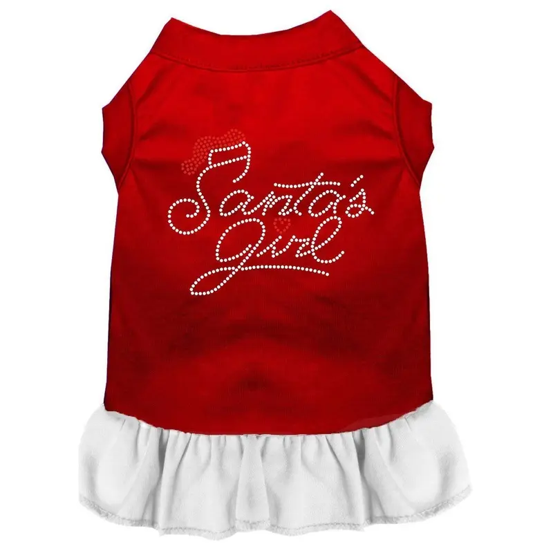 Mirage Santa's Girl Rhinestone Dog Dress - Red and White X-Small - Out of Stock!