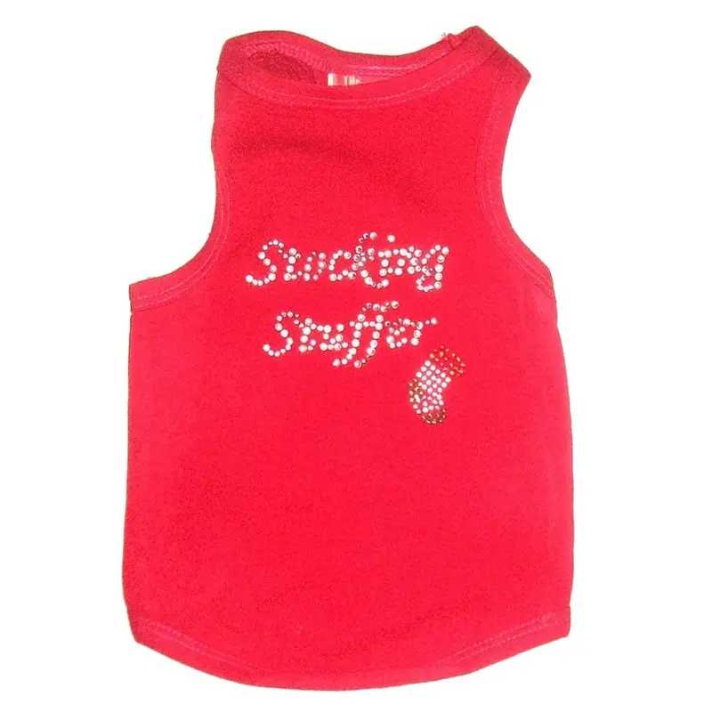 The Dog Squad Stocking Stuffer Rhinestone Christmas Dog Tank - Red XX-Small