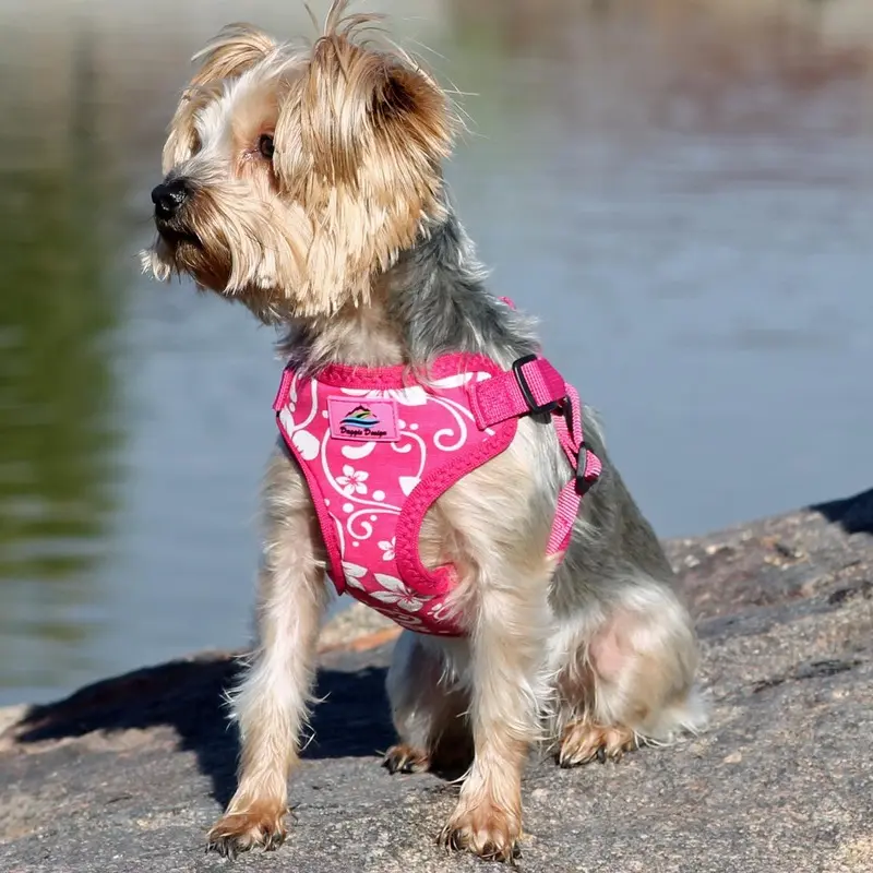 Wrap and Snap Choke Free Dog Harness by Doggie Design - Pink Hibiscus X-Small