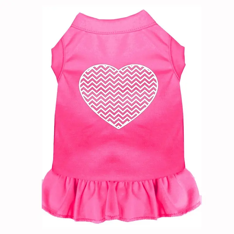 Chevron Heart Screen Print Dog Dress - Bright Pink X-Small