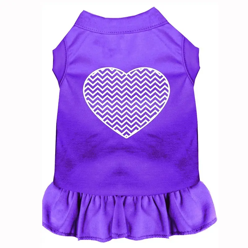 Chevron Heart Screen Print Dog Dress - Purple Large
