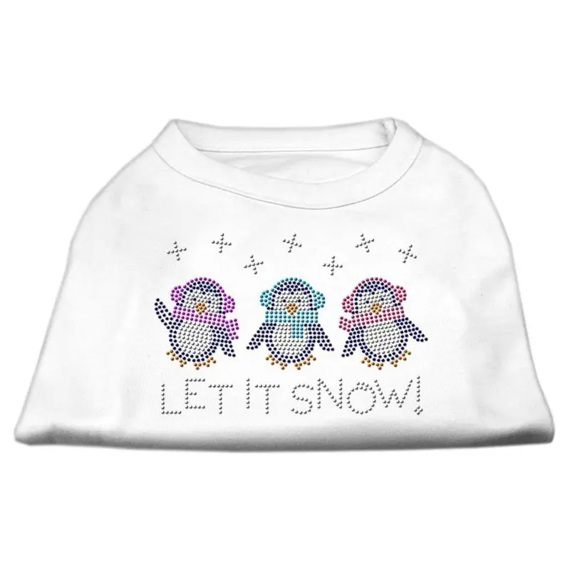 Let it Snow Penguins Rhinestone Dog Shirt - White X-Small