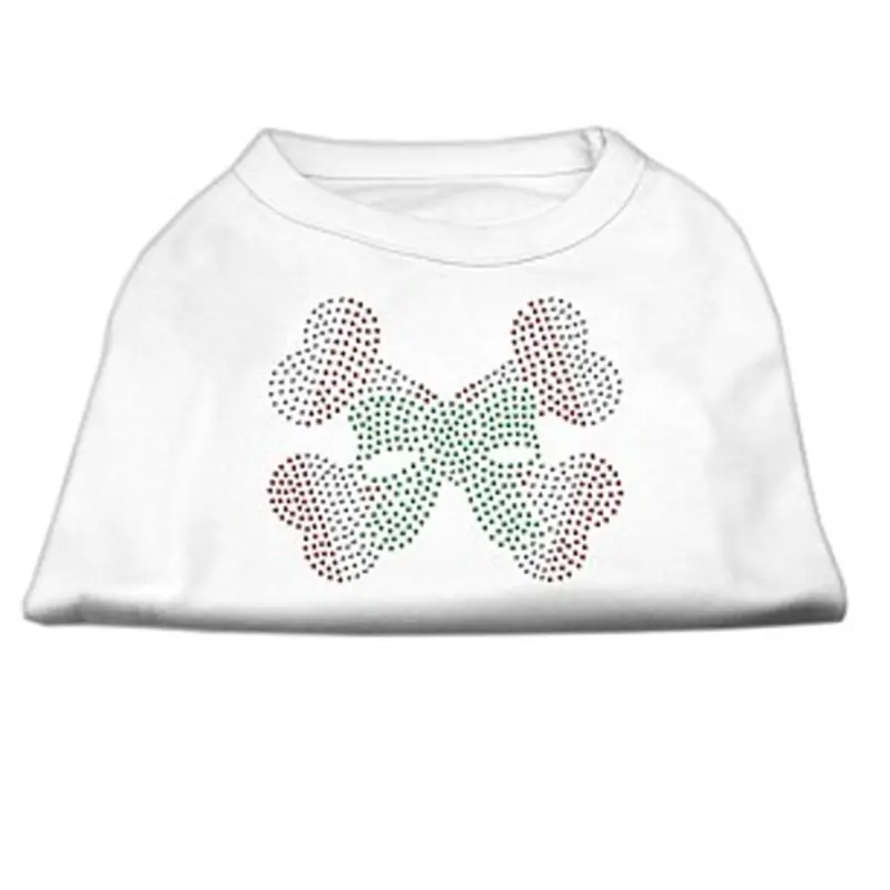 Mirage Candy Cane Crossbones Rhinestone Dog Shirt - White Large