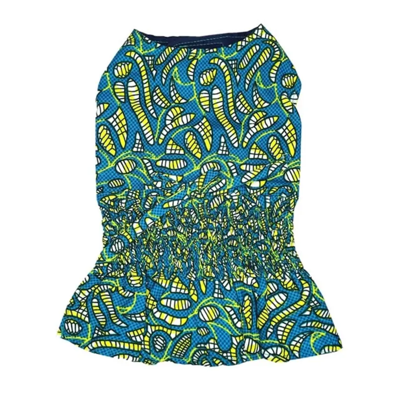 Parisian Pet Tribal Ruched Waist Dog Dress - Blue Medium