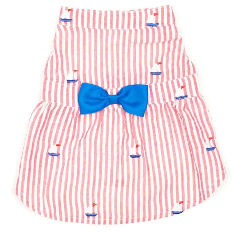 Worthy Dog Red Stripe Sailboat Dog Dress Small