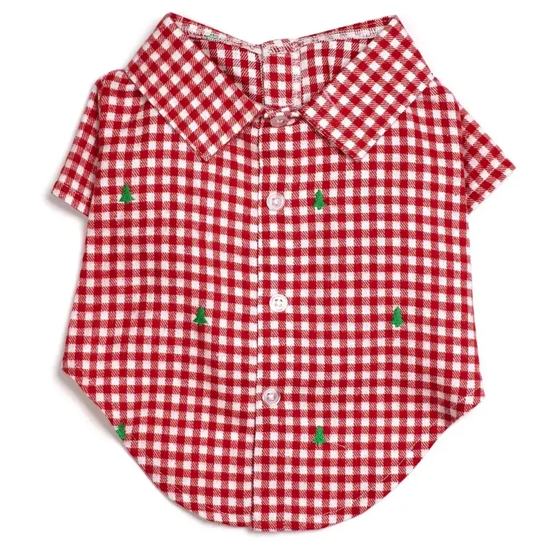 Worthy Dog Trees Flannel Check Dog Shirt Large
