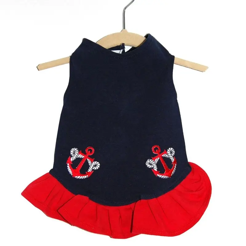 Daisy & Lucy Anchors Away Dog Dress - Navy/Red Large