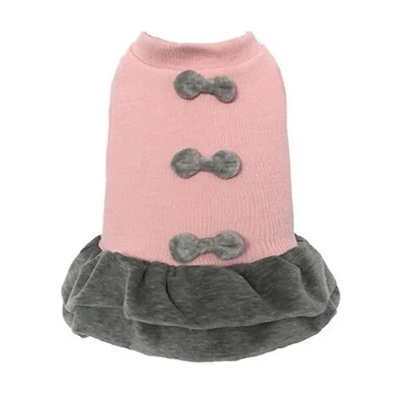Dobaz Ribbed Winter Dog Dress by Parisian Pet - Pink and Gray X-Large