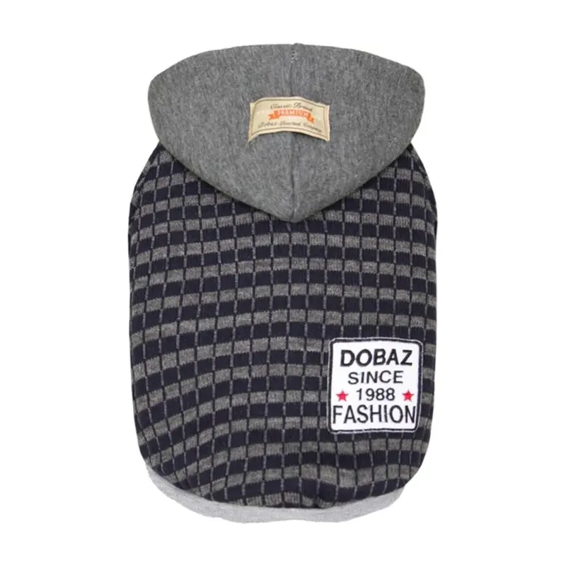 Dobaz Striped Knit Dog Hoodie - Gray & Navy Large