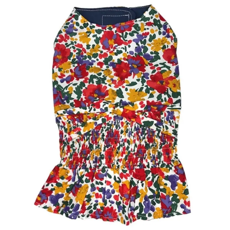 Parisian Pet Floral Artsy Ruched Waist Dog Dress Large