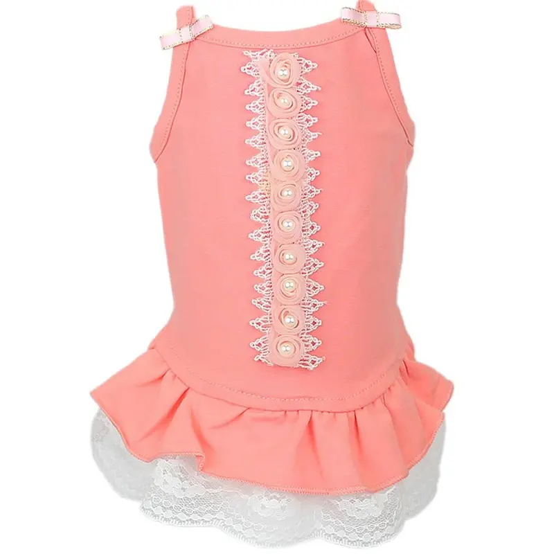 Roses & Pearls Dog Dress by Parisian Pet - Peach X-Large