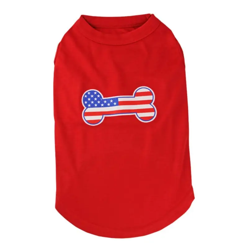Bone-Shaped American Flag Dog Tank Top - Red Small