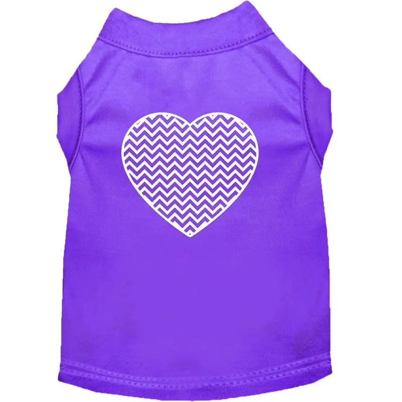 Chevron Heart Screen Print Dog Tank - Purple X-Small