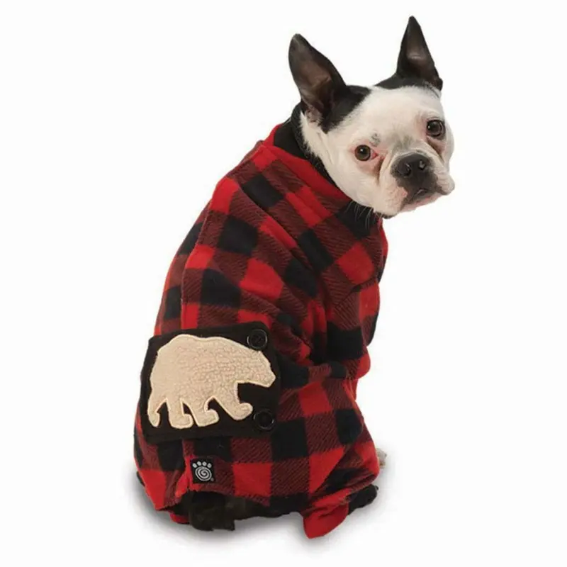 Petrageous Jackson Polar Bear Dog Pajamas - Red/Black X-Small