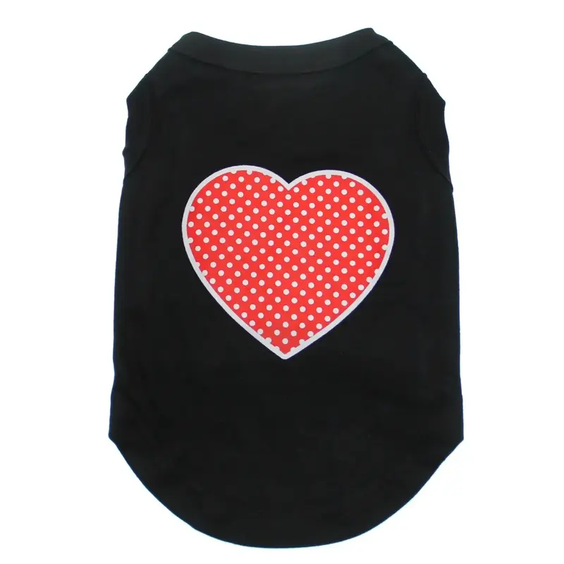 Red Swiss Dot Heart Dog Shirt - Black X-Small