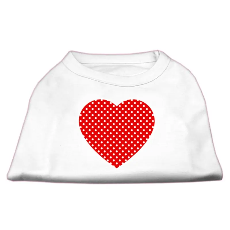 Red Swiss Dot Heart Dog Shirt - White X-Small