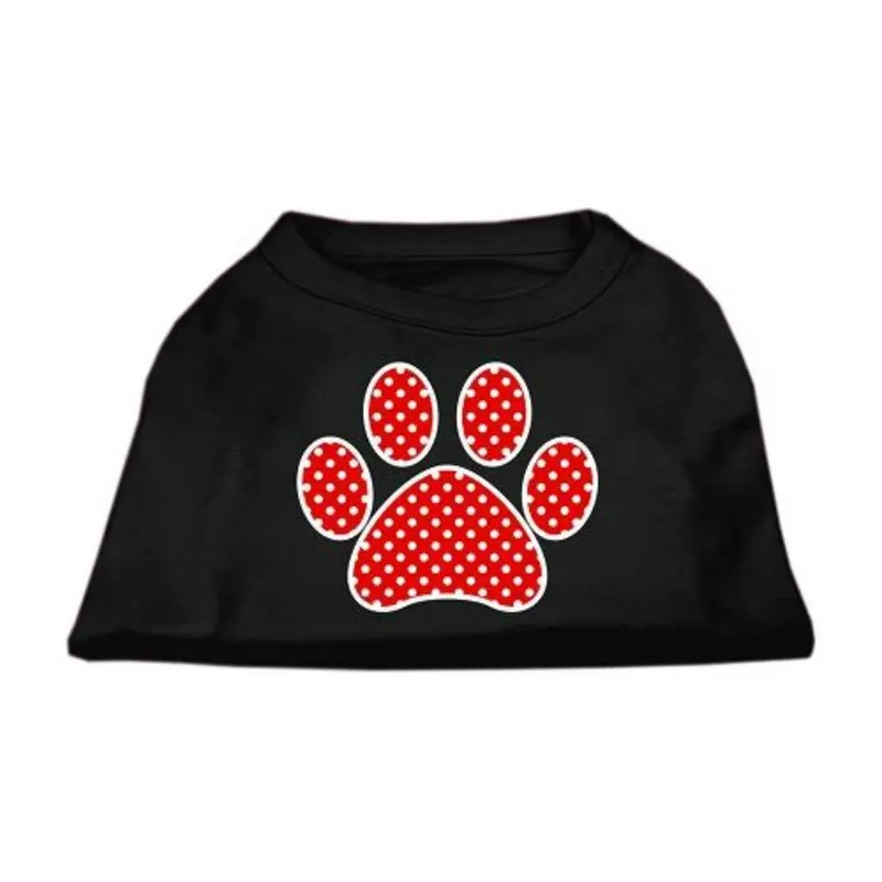 Red Swiss Dot Paw Dog Shirt - Black X-Small