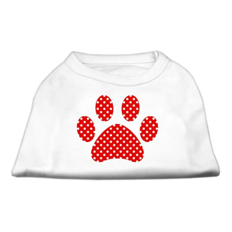 Red Swiss Dot Paw Dog Shirt - White X-Small