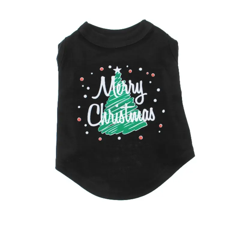 Scribbled Merry Christmas Screenprint Dog Tank Top - Black X-Small