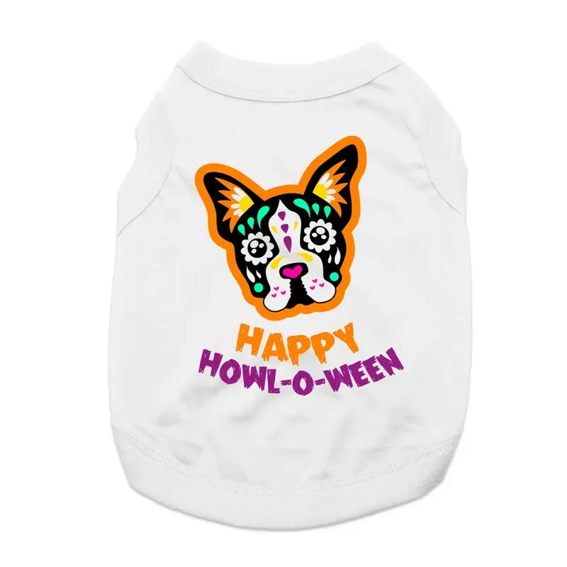 Sugar Skull Happy Howl-O-Ween Dog Shirt - White X-Small