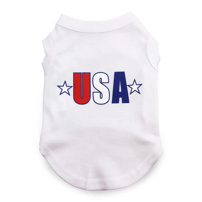 USA Star Screen Print Dog and Cat Tank - White Medium