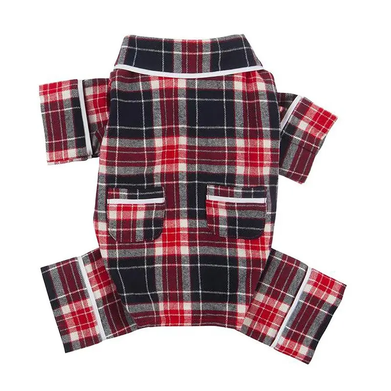 fabdog Plaid Flannel Dog Pajamas - Blue Size 8