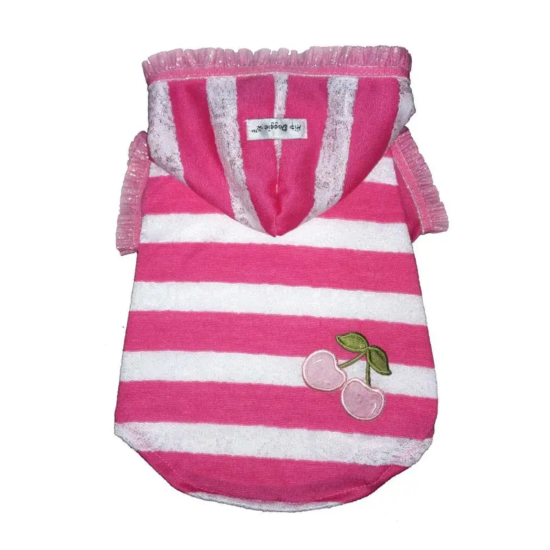 Hip Doggie Pink Stripe Cherry Dog Hoodie Top X-Large