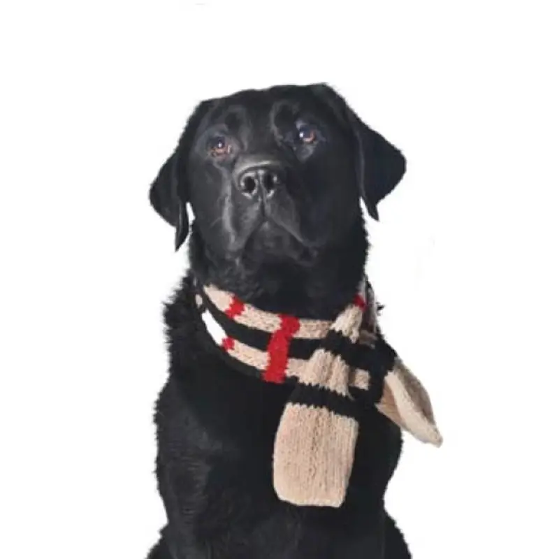 Chilly Dog Handmade Plaid Wool Dog Scarf - Tan Small