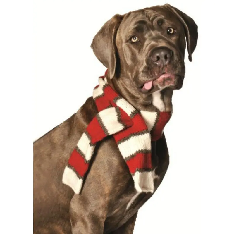 Chilly Dog Handmade Red/White Wool Dog Scarf Small