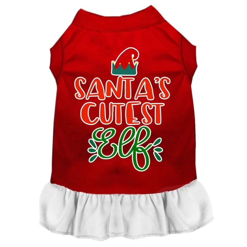 Mirage Santa's Cutest Elf Dog Dress - Red and White X-Small - Out of Stock!