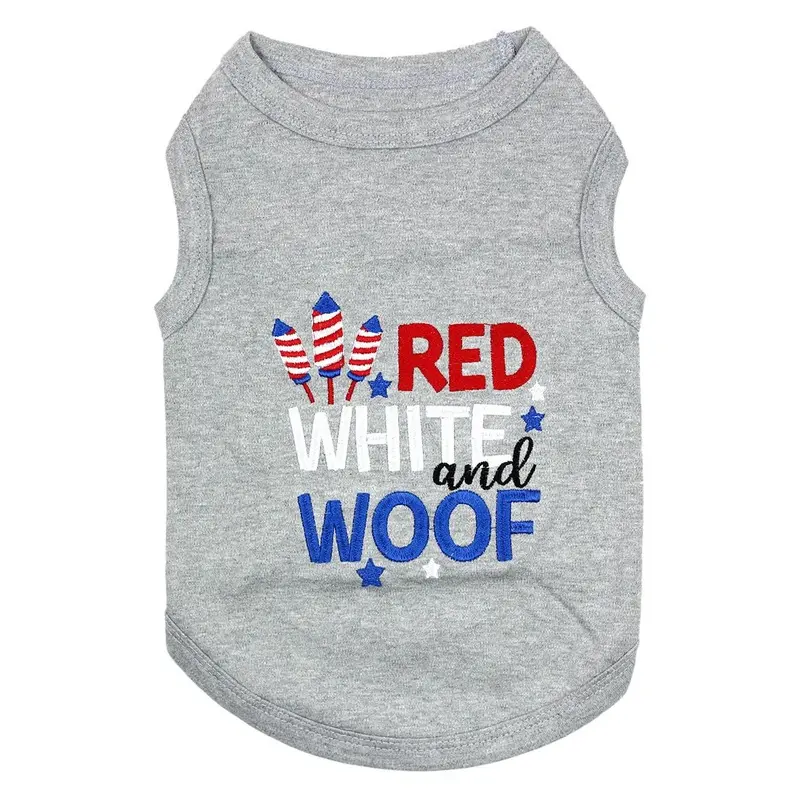 Parisian Pet Red, White and Woof Dog Tank - Gray XX-Small