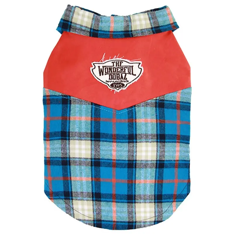Dobaz Plaid Camp Dog Shirt - Blue Large