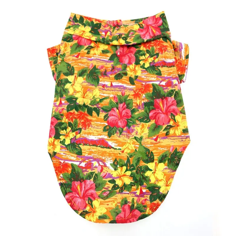 Hawaiian Camp Shirt by Doggie Design - Sunset Hibiscus XX-Small