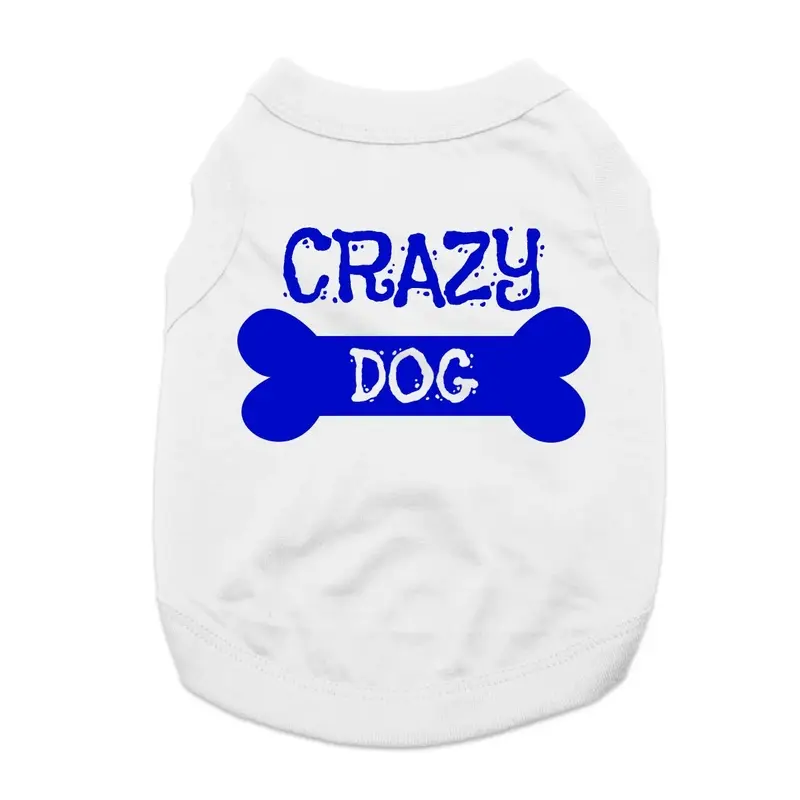 Crazy Dog Shirt / Crazy Dog Mom Human Shirt - White with Blue Print Dog X-Small