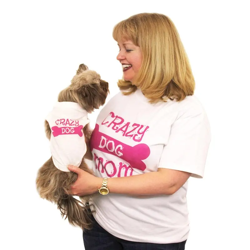 Crazy Dog Shirt / Crazy Dog Mom Human Shirt - White with Pink Print Dog X-Small