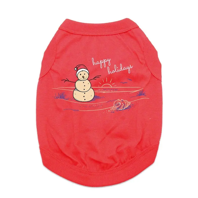 Sand Snowman Holiday Dog Shirt - Red X-Small