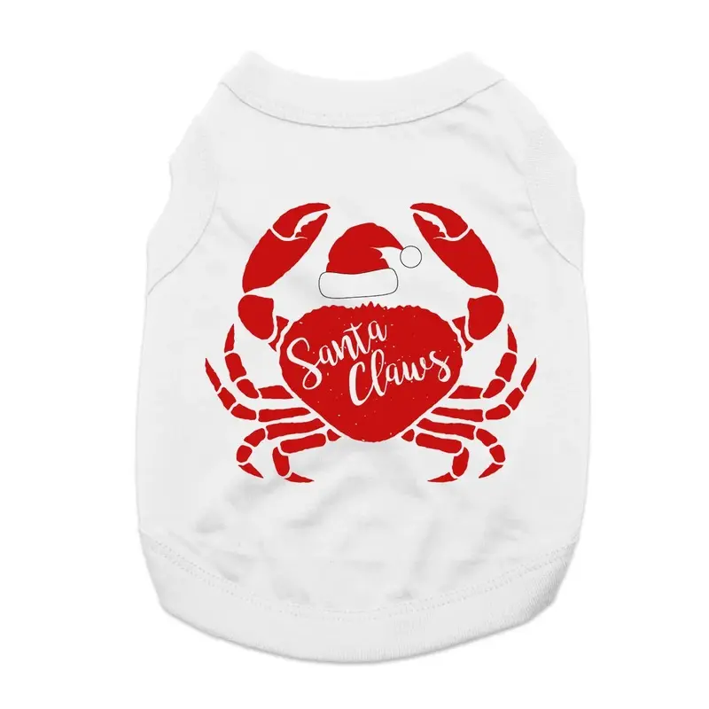 Santa Claws Holiday Crab Dog Shirt - White X-Small