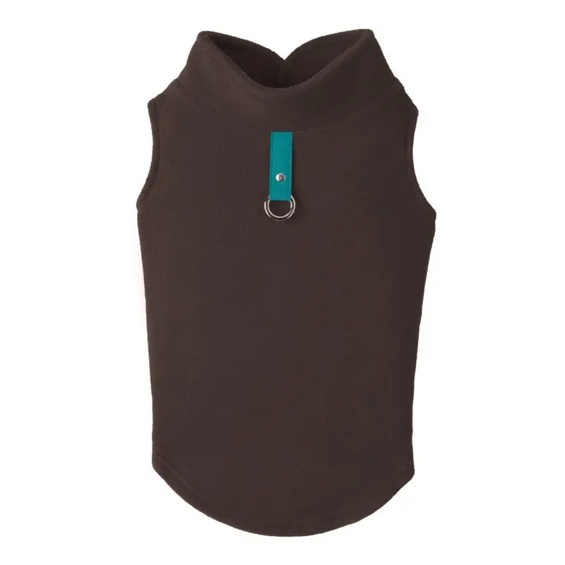 Gooby Fleece Dog Vest - Brown with Turquoise X-Small