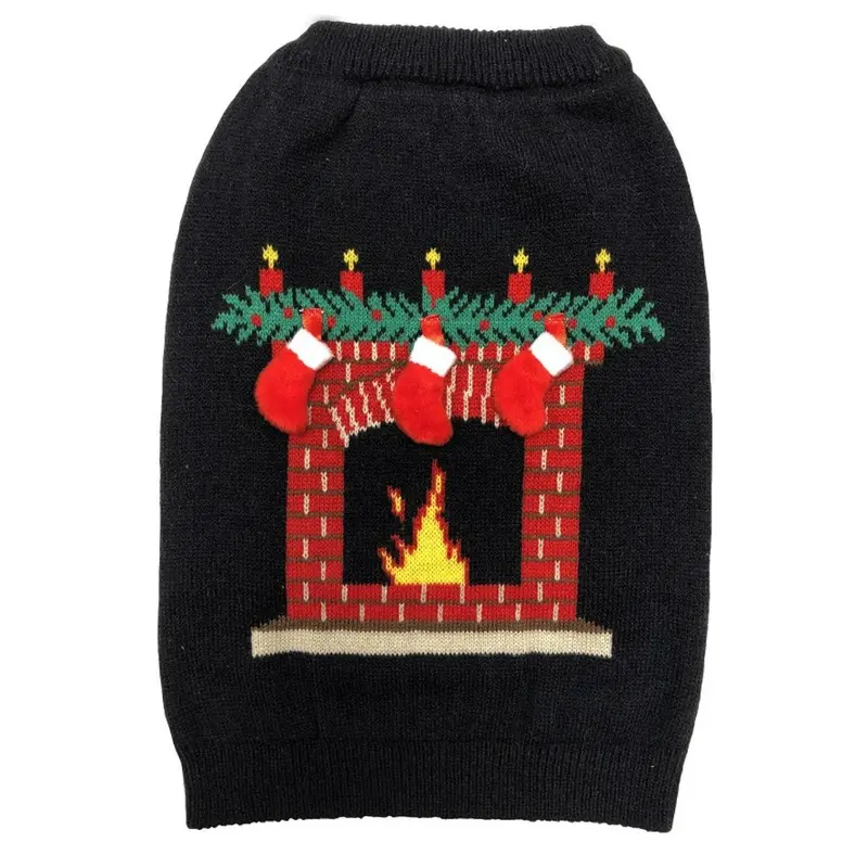 fabdog Ugly Christmas Dog Sweater - Fireplace Black Size 8