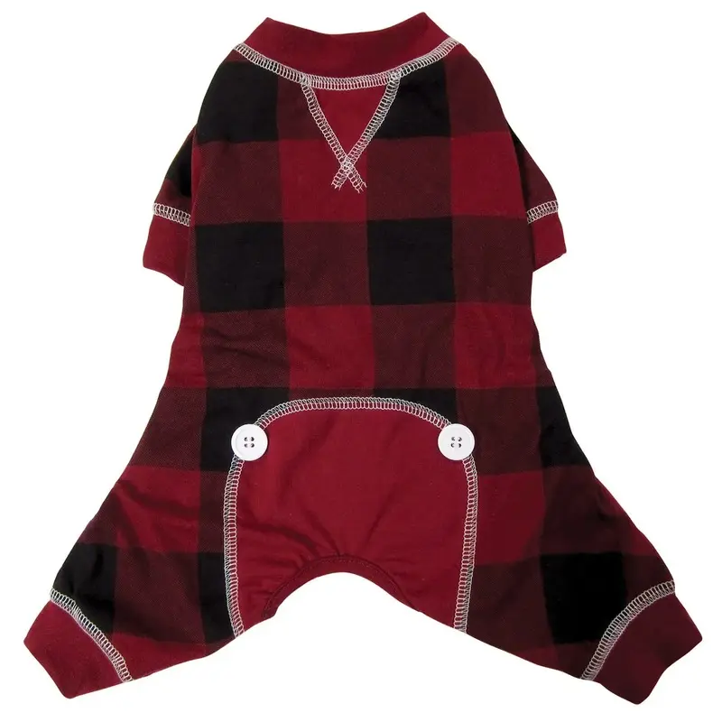 foufou Dog Buffalo Plaid Dog Pajamas - Red X-Small