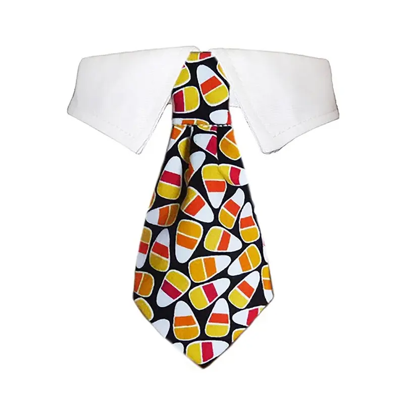 Pooch Outfitters Autumn Dog Shirt Collar and Tie - Candy Corn Medium