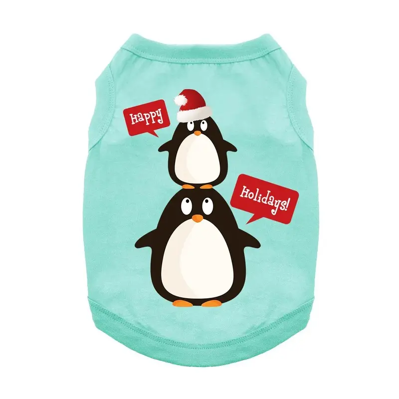 Happy Holidays Penguins Dog Tank - Aqua X-Small